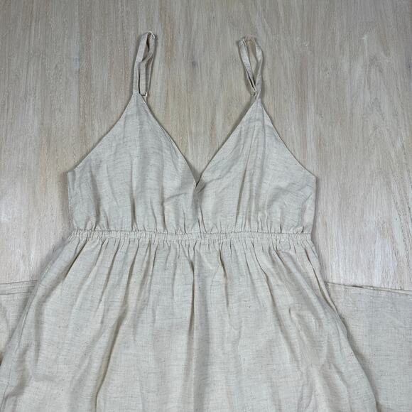 Sim & Sam Beige Linen Blend Crochet Coastal Beach Boho Tiered Midi Dress Small - Picture 2 of 14